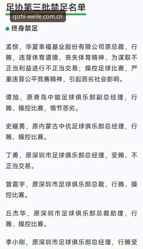 微乐游戏云存档 中国足协第三批禁足名单详解:17人终身禁足,48人遭重罚